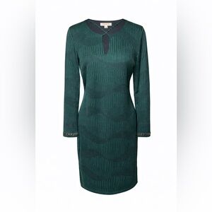 Foley’s Petite Emerald Green Sheath Dress Beaded Cuff Keyhole- 8P